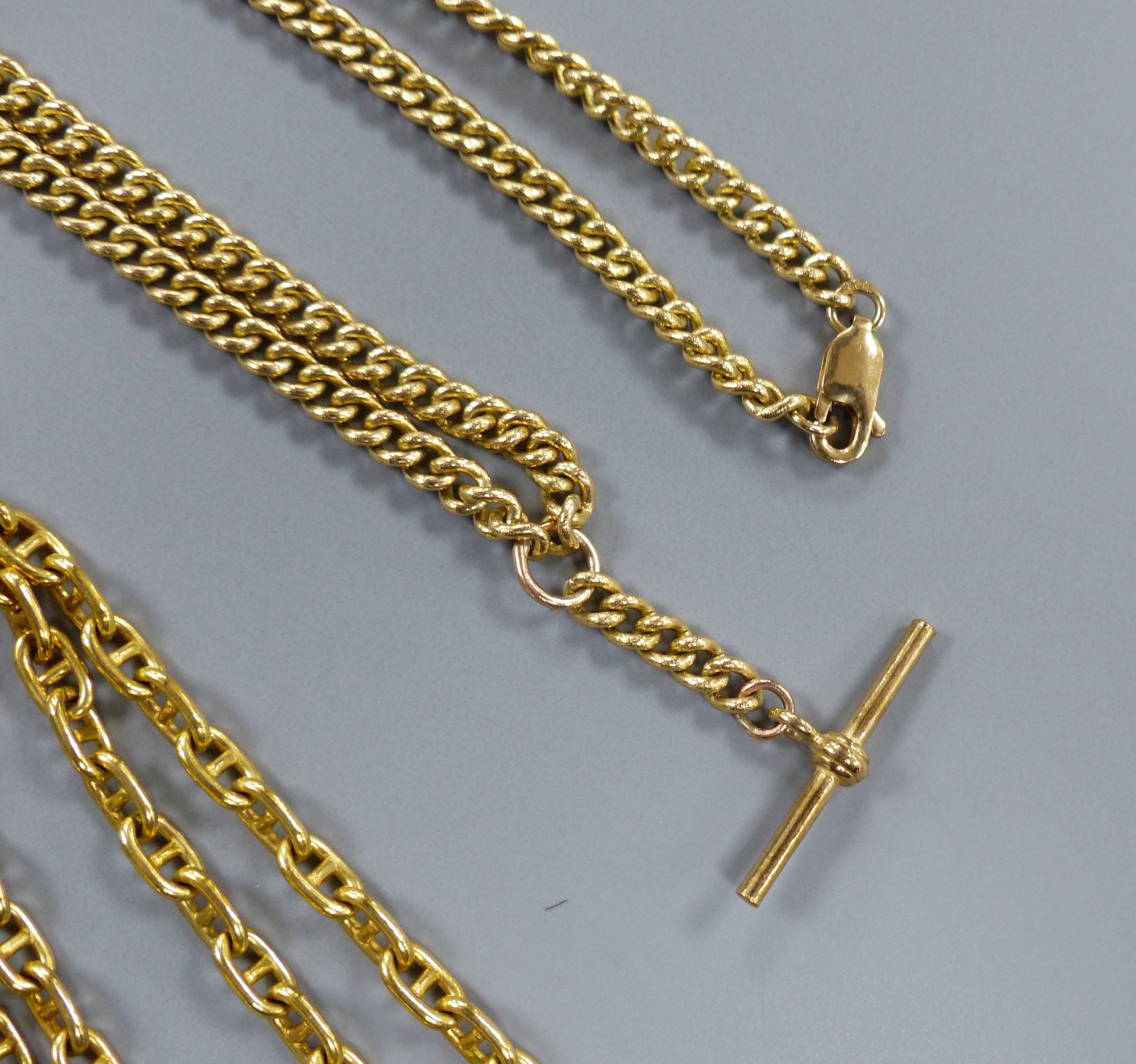 Three assorted modern 9ct gold necklace chains, including ropetwist, longest 50cm,